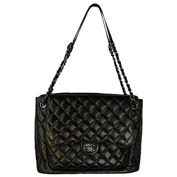 Chanel Lambskin Quilted Front Flap Tote Handbag Black All Inclusive - Picture 1 of 15